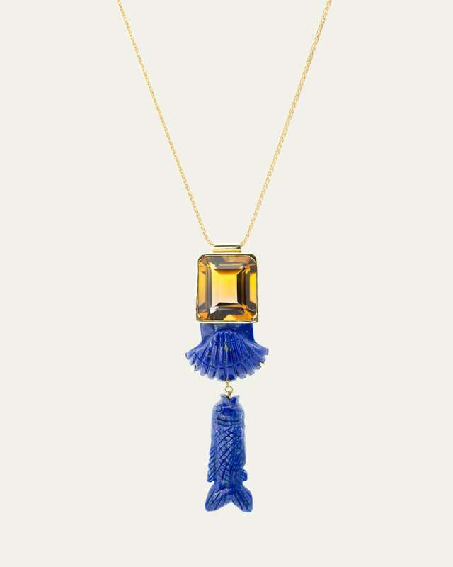18K Ametrine with Lapis Lazuli Shell and Fish Necklace